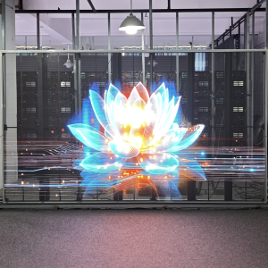 HD high gray-scale LED interactive transparent display, used as transparent video wall for glass windows and media advertising.