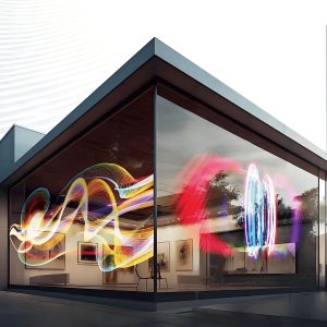 Holographic display screen with customizable size, supports curved installation, ideal for exhibitions and exhibition halls.